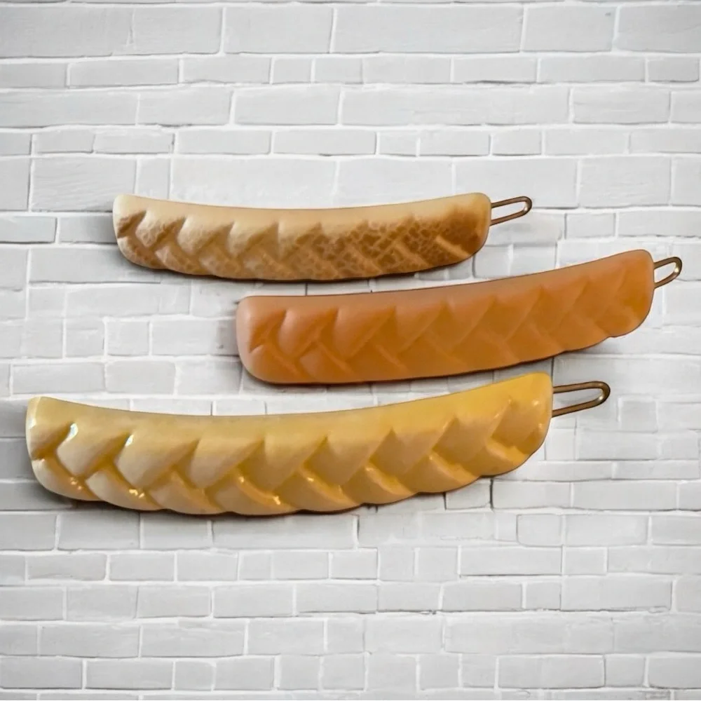 Set of 3 1960’s Vintage French Barrettes‎ with Wire Clasps, Deadstock